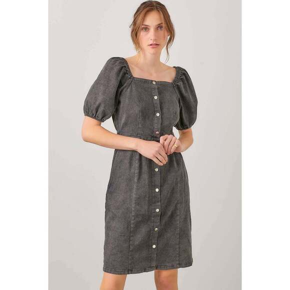 BUTTON FRONT PUFF SLEEVE DRESS - Picture 3 of 6